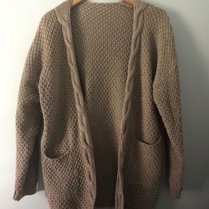 Mocha Chunky Open Cable Knit Cardigan Sweater